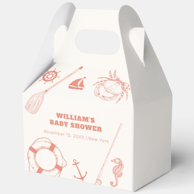 Neutral Modern Nautical Fishing Boy Baby Shower  Favour Box (Back)