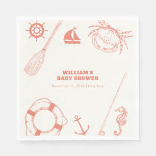 Neutral Modern Nautical Fishing Boy Baby Shower  Napkin