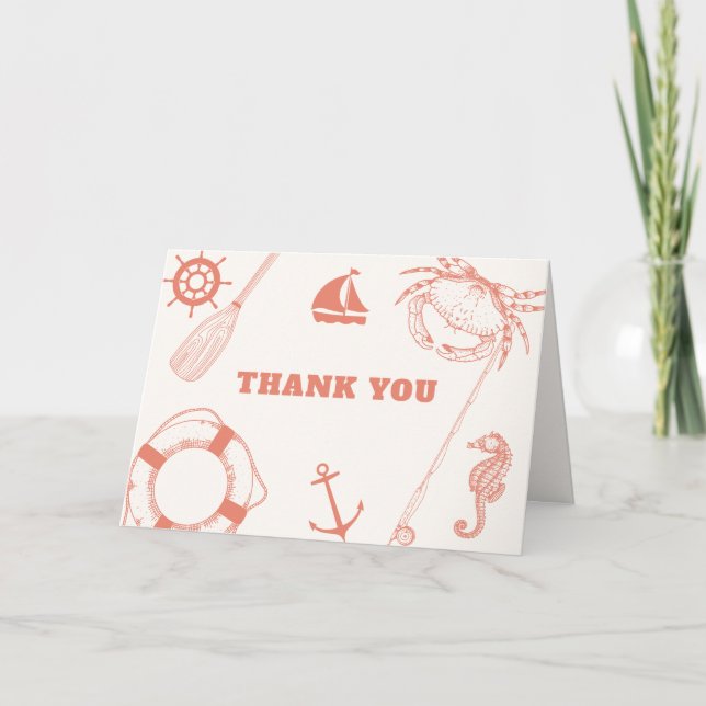 Neutral Modern Nautical Fishing Boy Baby Shower  Thank You Card (Front)