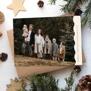 Neutral Modern Simple Wavy Two Photo Christmas  Holiday Card