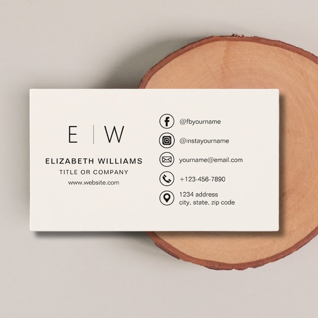 Neutral Monogram Minimalist Social Media Icons Business Card (Creator Uploaded)