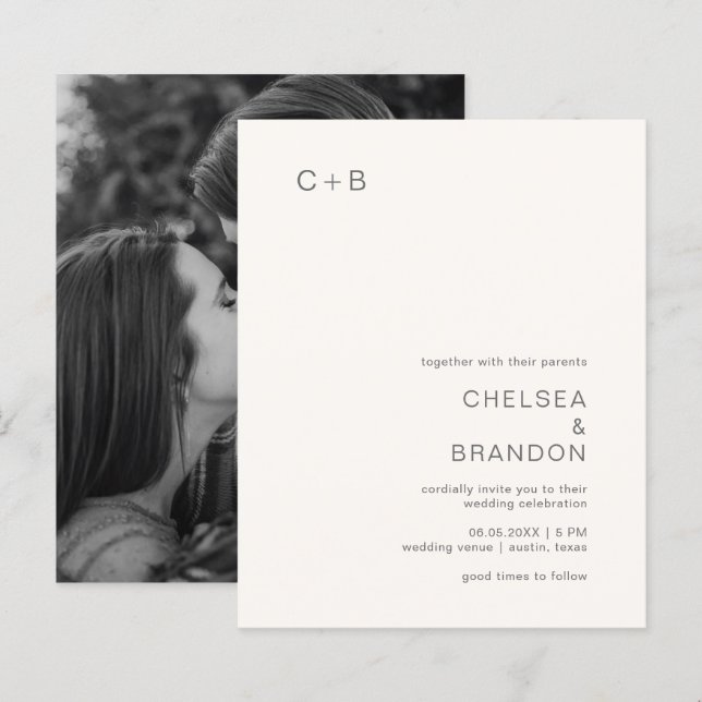 Neutral Monogram Modern Budget Wedding Invitation (Front/Back)