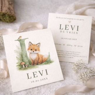 Neutral Monoram Letter L Fox Forest Animal Waterco Card