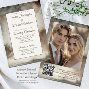 Neutral Moody Wedding Invitation Template QR Code 