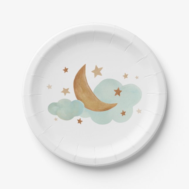 Neutral Moon and Stars Party Paper Plate (Front)