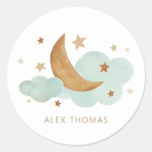 Neutral Moon and Stars Personalised Classic Round Sticker
