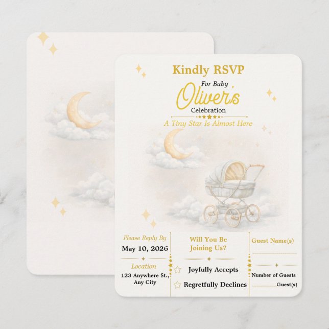 Neutral Moon Baby Shower RSVP Card (Front/Back)