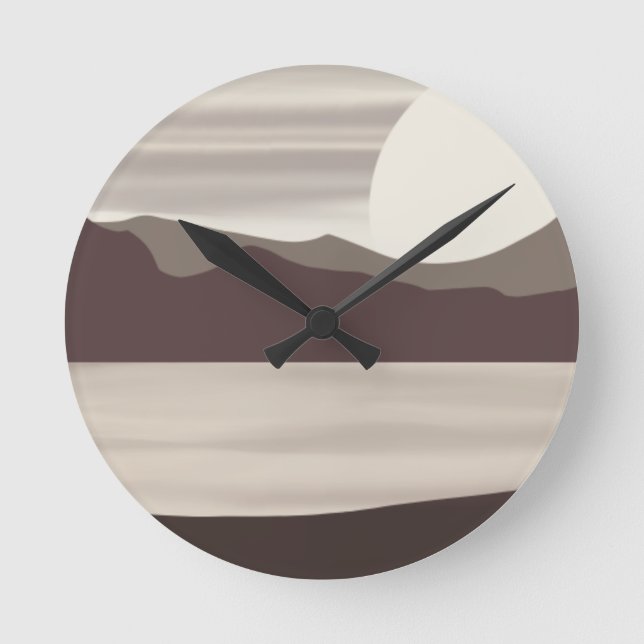Neutral Mountain Lake Landscape- Round Clock (Front)