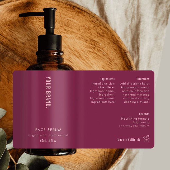 Neutral Mulberry & Pink 2oz Dropper Bottle Label (Modern Mulberry Red & Dusty Pink 2 OZ Dropper Bottle Label *verify size to ensure a good fit*)