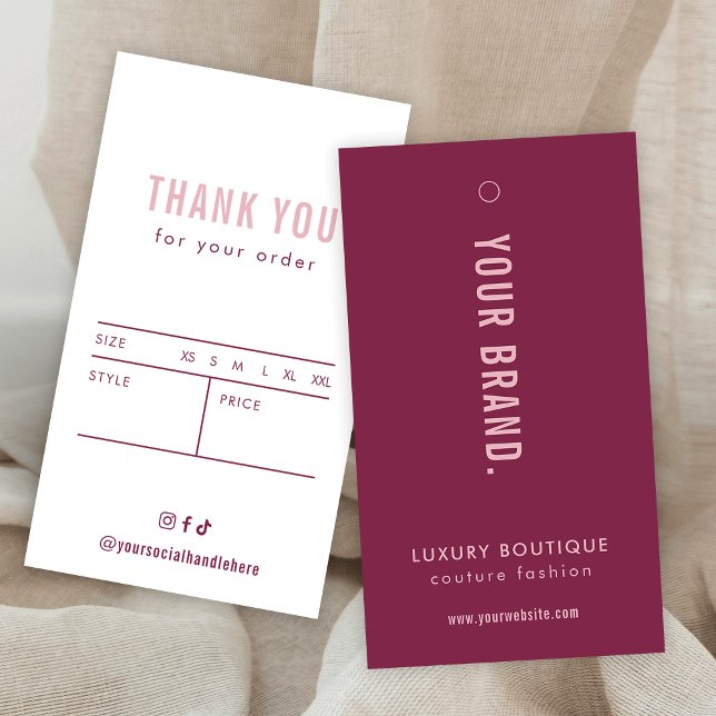 Neutral Mulberry & Pink Clothing Label Hang Tag (Neutral Mulberry & Pink Clothing Label Hang Tag with price & size table on the back)