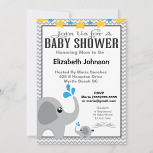 Neutral Mum & Baby Elephant Baby Shower Invitation