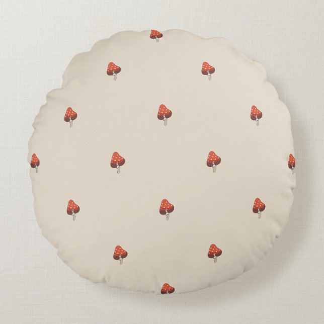 Neutral Mushroom Pattern Pillow - Round (Front)