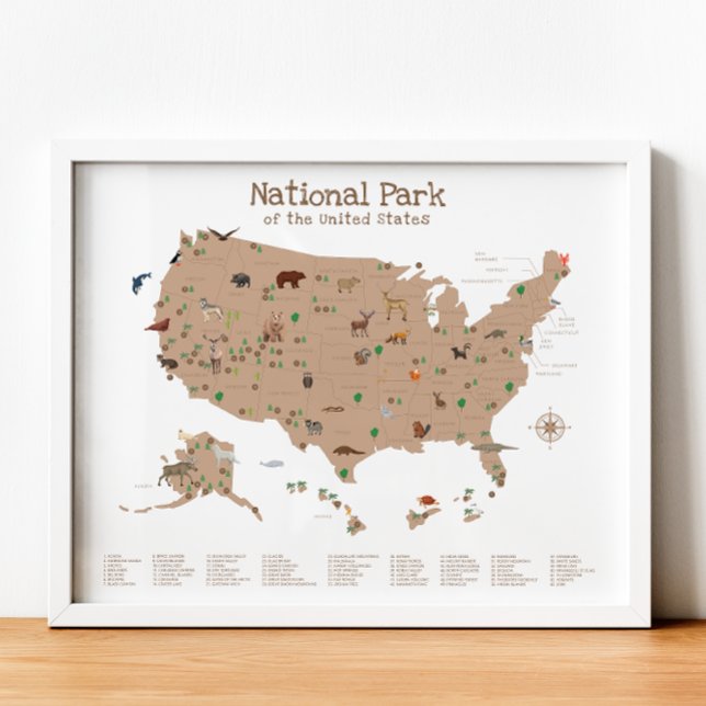 Neutral National Park Map Woodland Nursery Print (Neutral National Park Map Woodland Nursery Print)