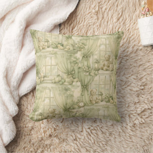 Neutral Nursery Teddy Bear Room Beige Pattern (2) Cushion
