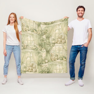 Neutral Nursery Teddy Bear Room Beige Pattern (2) Fleece Blanket