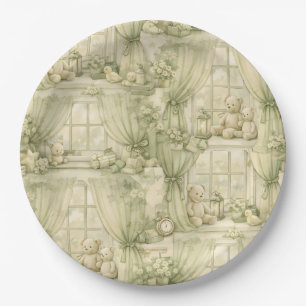 Neutral Nursery Teddy Bear Room Beige Pattern (2) Paper Plate