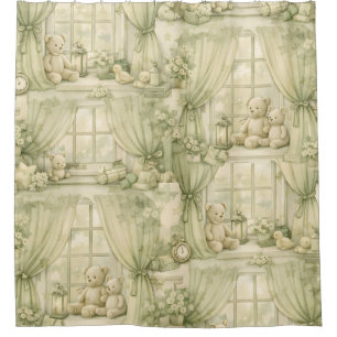 Neutral Nursery Teddy Bear Room Beige Pattern (2) Shower Curtain