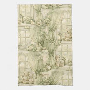 Neutral Nursery Teddy Bear Room Beige Pattern (2) Tea Towel