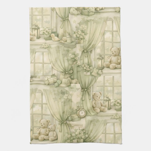 Neutral Nursery Teddy Bear Room Beige Pattern (2) Tea Towel (Vertical)