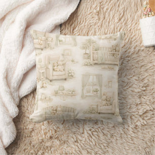 Neutral Nursery Teddy Bear Room Beige Pattern Cushion