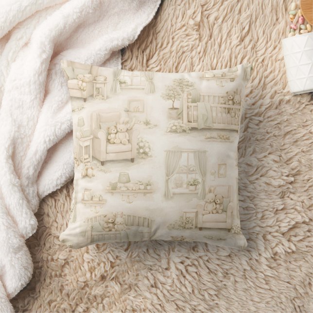 Neutral Nursery Teddy Bear Room Beige Pattern Cushion (Blanket)