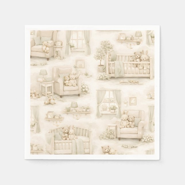 Neutral Nursery Teddy Bear Room Beige Pattern Napkin (Front)