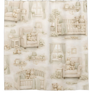 Neutral Nursery Teddy Bear Room Beige Pattern Shower Curtain