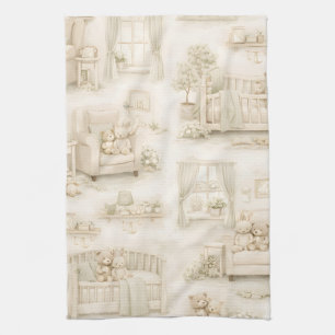 Neutral Nursery Teddy Bear Room Beige Pattern Tea Towel