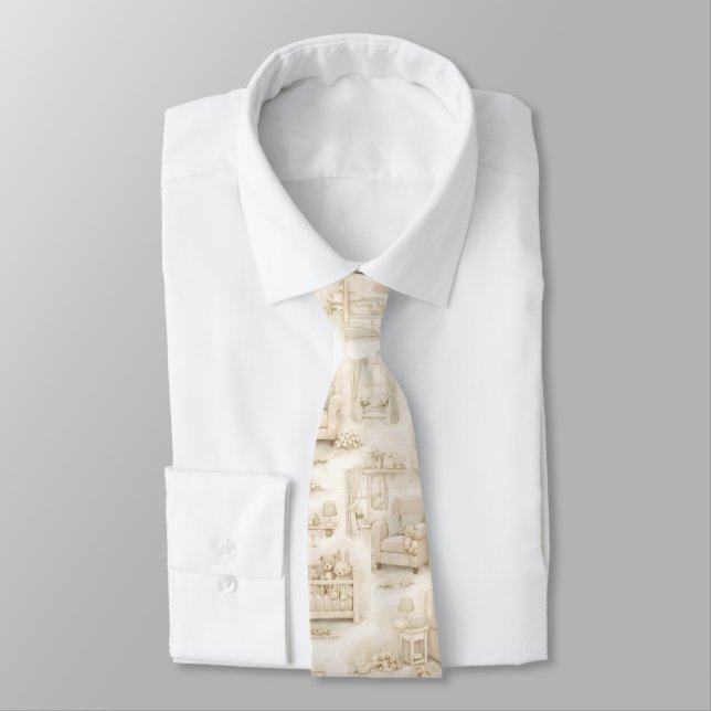 Neutral Nursery Teddy Bear Room Beige Pattern Tie (Tied)
