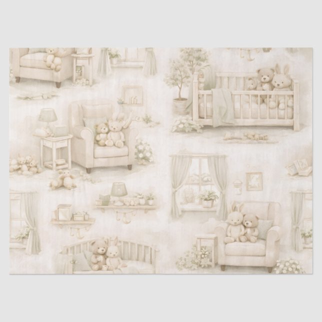 Neutral Nursery Teddy Bear Room Beige Pattern Tissue Paper (Front)