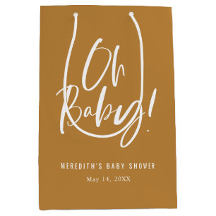 Neutral Oh Baby Simple Calligraphy Baby Shower Medium Gift Bag