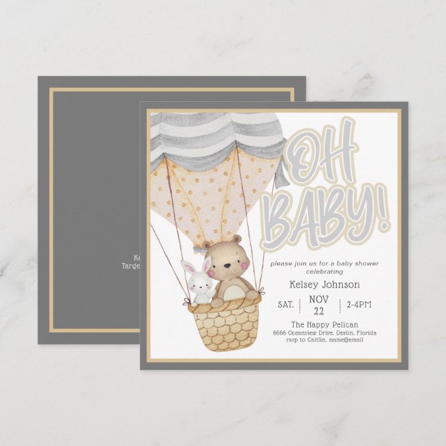 Neutral Oh Baby Woodland Animals Baby Shower Invitation (Front/Back)