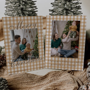 Neutral Old Money Gingham Family Photo Christmas Holiday Card