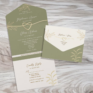 Neutral Olive Green Wedding All-in-One Invitation
