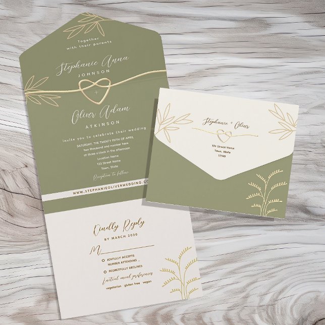 Neutral Olive Green Wedding All-in-One Invitation (Creator Uploaded)