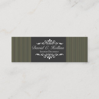 Neutral Ornate Classy Motif on Stripes Mini Business Card