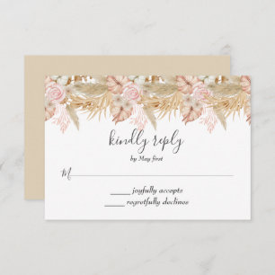 Neutral Palm and Pampas Flower Decor Wedding RSVP Card
