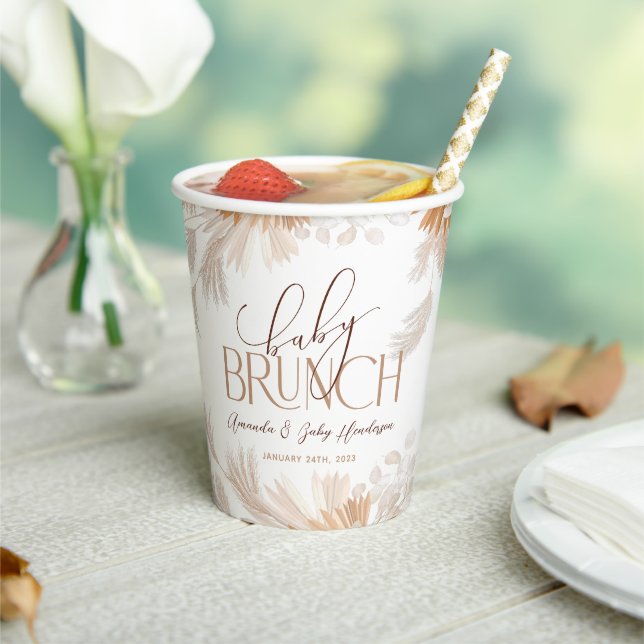 Neutral Pampas Baby Brunch Baby Shower Paper Cups (Insitu)