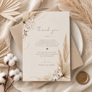 Neutral Pampas Elegance Boho Thank You Card
