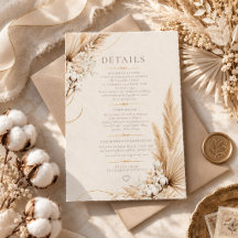 Neutral Pampas Elegance Boho Wedding Details Card