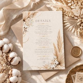 Neutral Pampas Elegance Boho Wedding Details Card