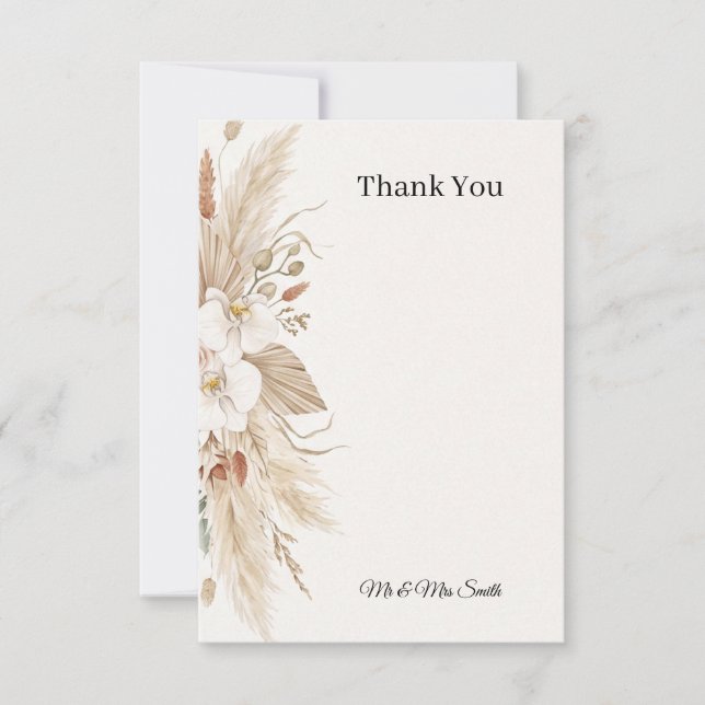 Neutral Pampas Floral Wedding Thank You Card (Front)