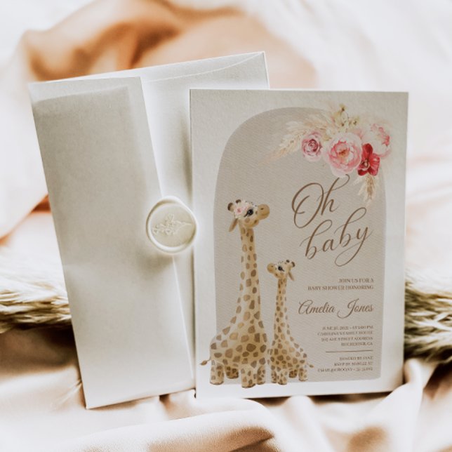 Neutral Pampas Grass Giraffe Baby Shower  Invitati Invitation (Creator Uploaded)