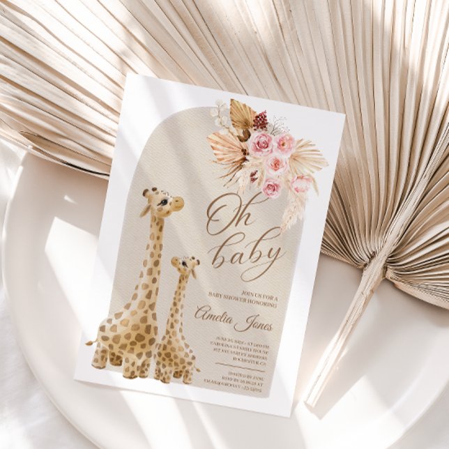 Neutral Pampas Grass Giraffe Baby Shower  Invitation (Creator Uploaded)