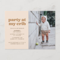 Neutral Party at My Crib 1st Birthday Party Invita