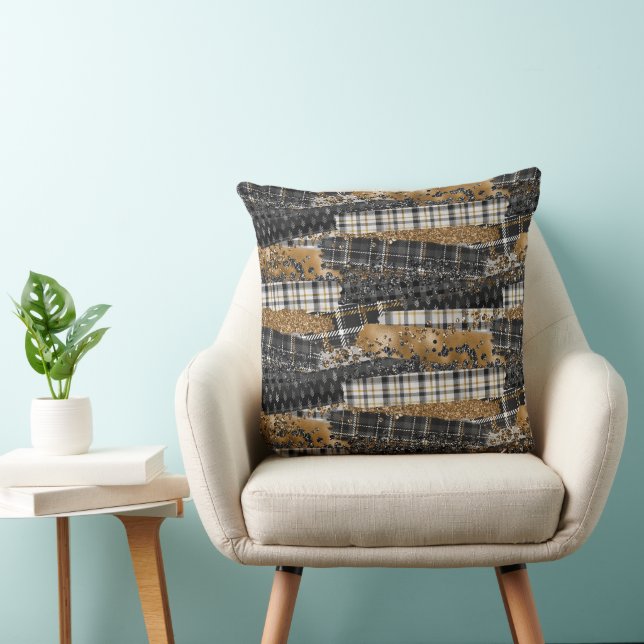 Neutral Patchwork Plaid  Cushion (Chair)