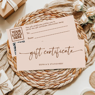 Neutral Peach and Brown Script   Gift Certificate