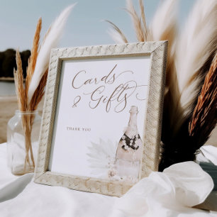 Neutral Pearls and Prosecco Cards Gifts Sign