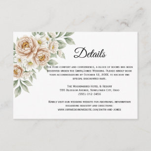 Neutral Peony Flowers Wedding Information Enclosur Enclosure Card