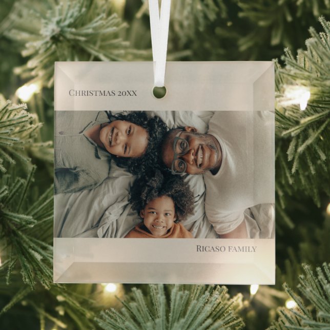 Neutral Personalised Photo Christmas Glass Tree Decoration (Insitu)